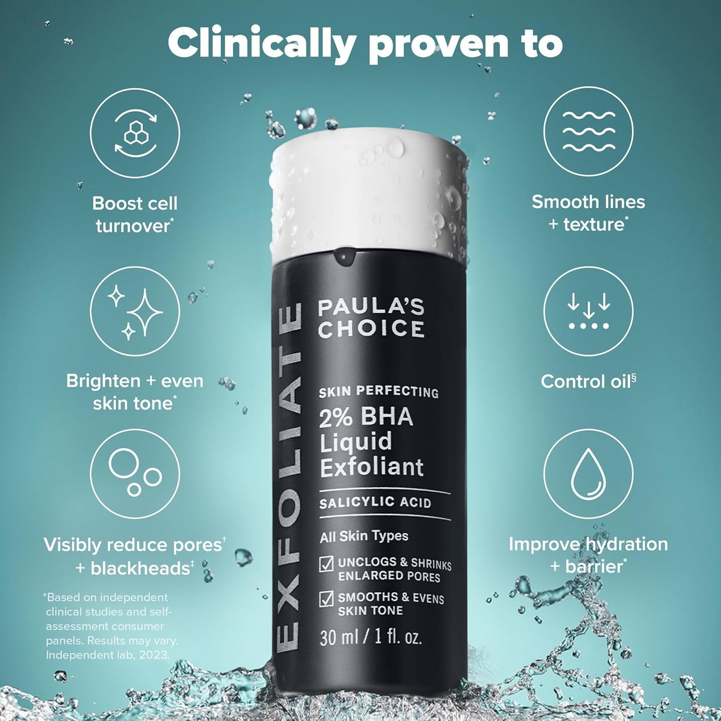 Paula's Choice Skin Perfecting 2% BHA Liquid Salicylic Acid Exfoliant, Gentle Facial Exfoliator for Blackheads, Large Pores, Wrinkles & Fine Lines, Travel Size, 30 mL Bottle