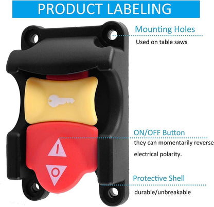 71649 Table Saw Paddle Switch Replacement Compatible with R-yobi Crafts-Man, Dual Safety Power Tool Locking Switch for Emergency Stop, 120V/250V Paddle On/Off Switch for Table Saw