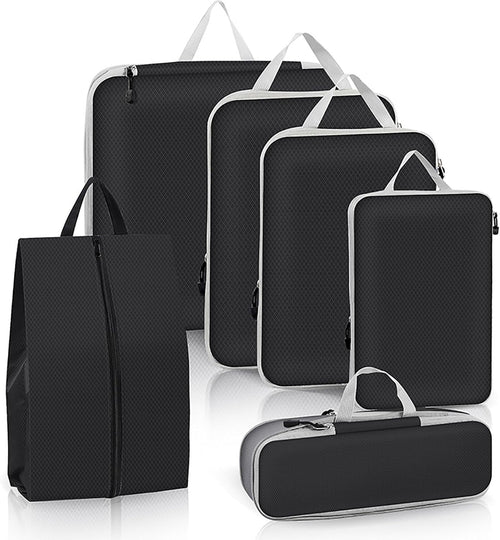 Packing Cubes 6PCS Compression Packing Cubes Extensible Organizer Bags for Travel Suitcase Luggage Organization Organiser Set Travel Luggage Packing for Travel or Home Storage Black