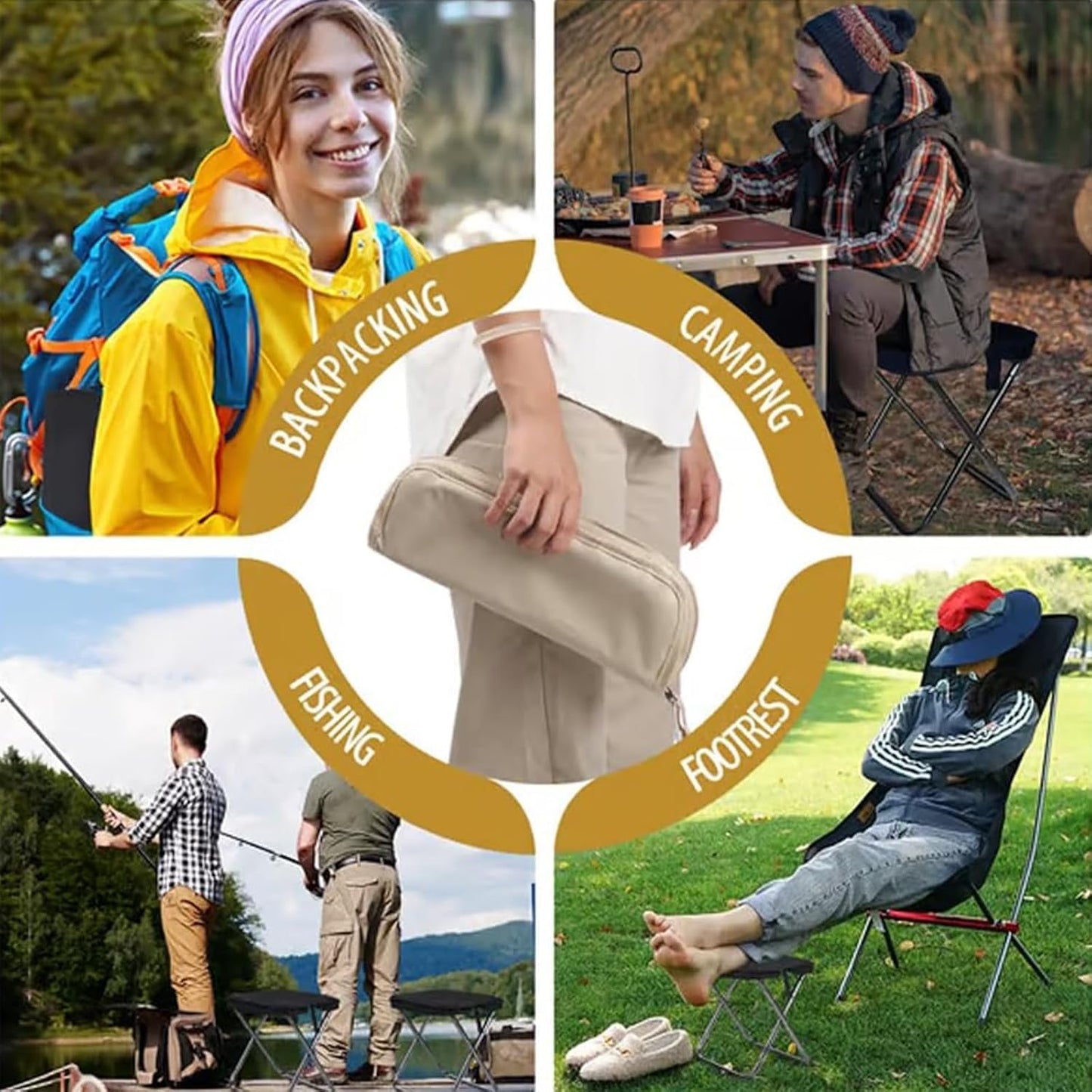 Mountaineering and Hiking Portable Stool (10.2 * 10.2 * 9.1 In),Outdoor Folding Camping Stools, Portable Camping Stool, Upgraded Foldable Design, Hold up to 330 Lbs,For Outdoor Travel,Beach (Khaki-B)