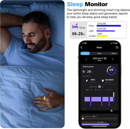 MagLoop Smart Ring Health Tracker for Men/Women,Fitness Ring Sleep Tracker,Fast Charging for Long-Lasting Use,for Pedometer Exercise,Monitor Sleep, Heart Rate, Stress,Waterproof (Gold, 8)