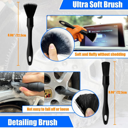Wheel Brush Kit, Soft Drill Wheel Cleaner Brush, Tire Brush, Detailing Brush, and Detailing Pads, No Scratches Car Wheel Cleaning Kit for Wheels, Tires, Rims, Engines, Exhaust(Blue+White, 6 Pk)