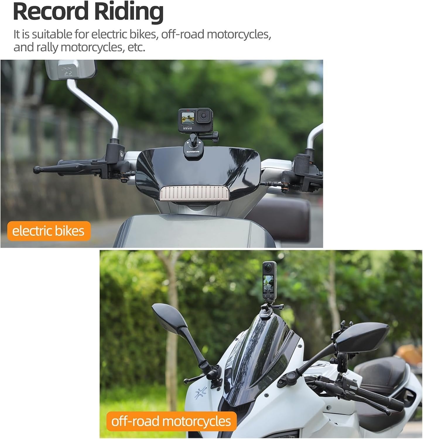 Motorcycle Windshield Mount for Gopro Hero 12 11 10 9, for Insta 360 Motorcycle Mount, Aluminum Alloy Windshield Camera Clip Compatible with Insta360 X5 X4 X3