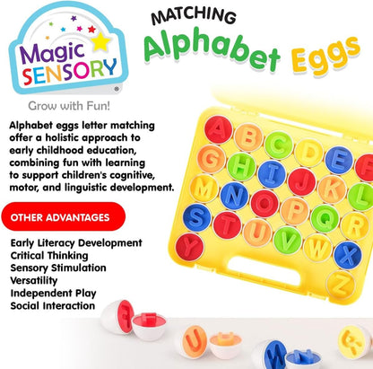 Magic Sensory Alphabet Eggs â€“ 26 Plastic Colourful Matching Egg Toy Set for Kids â€“ Montessori Sensory Learning Activity, Learn Aâ€“Z Letters and Colours â€“ Educational Toy for Toddlers Ages 1â€“3