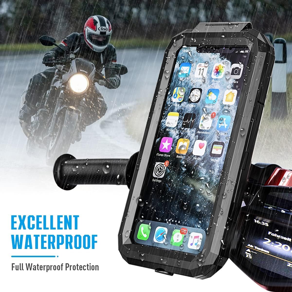 Faneam Waterproof Bicycle Phone Holder Mobile Phone Holder for Bike with 360 Rotation, Anti Vibration, Touch ID, Face ID, Mobile Phone Holder Scooter Motorcycle for Smartphone 4.7-6.1 Inches (S)