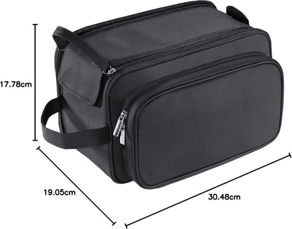 Buruis Large Toiletry Bag for Men & Women, PU Leather Travel Toiletry Organizer, Dopp Kit, Water-resistant, Black, XL, Toiletry Bag