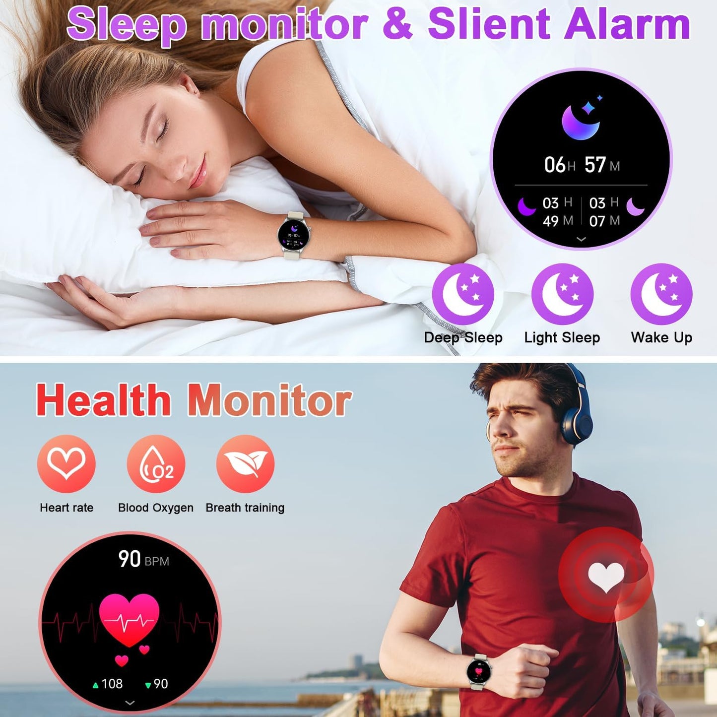 Smartwatch Men Women Fitness Watch: Bluetooth Waterproof Call Answer Digital Smart Watch Tracker Spo2 Sports Heart Rate Monitor Calorie Pedometer for iOS Android Silver29