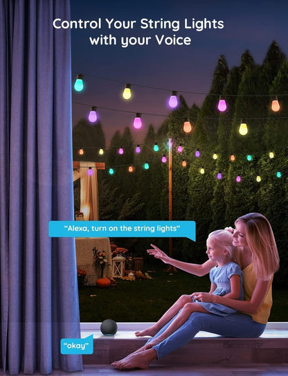 Govee Smart Outdoor String Lights H7020, RGBIC Warm White 48ft LED Bulbs, WiFi Patio Lights Work with Alexa, APP Control, IP65 Waterproof, Dimmable for Balcony, Backyard