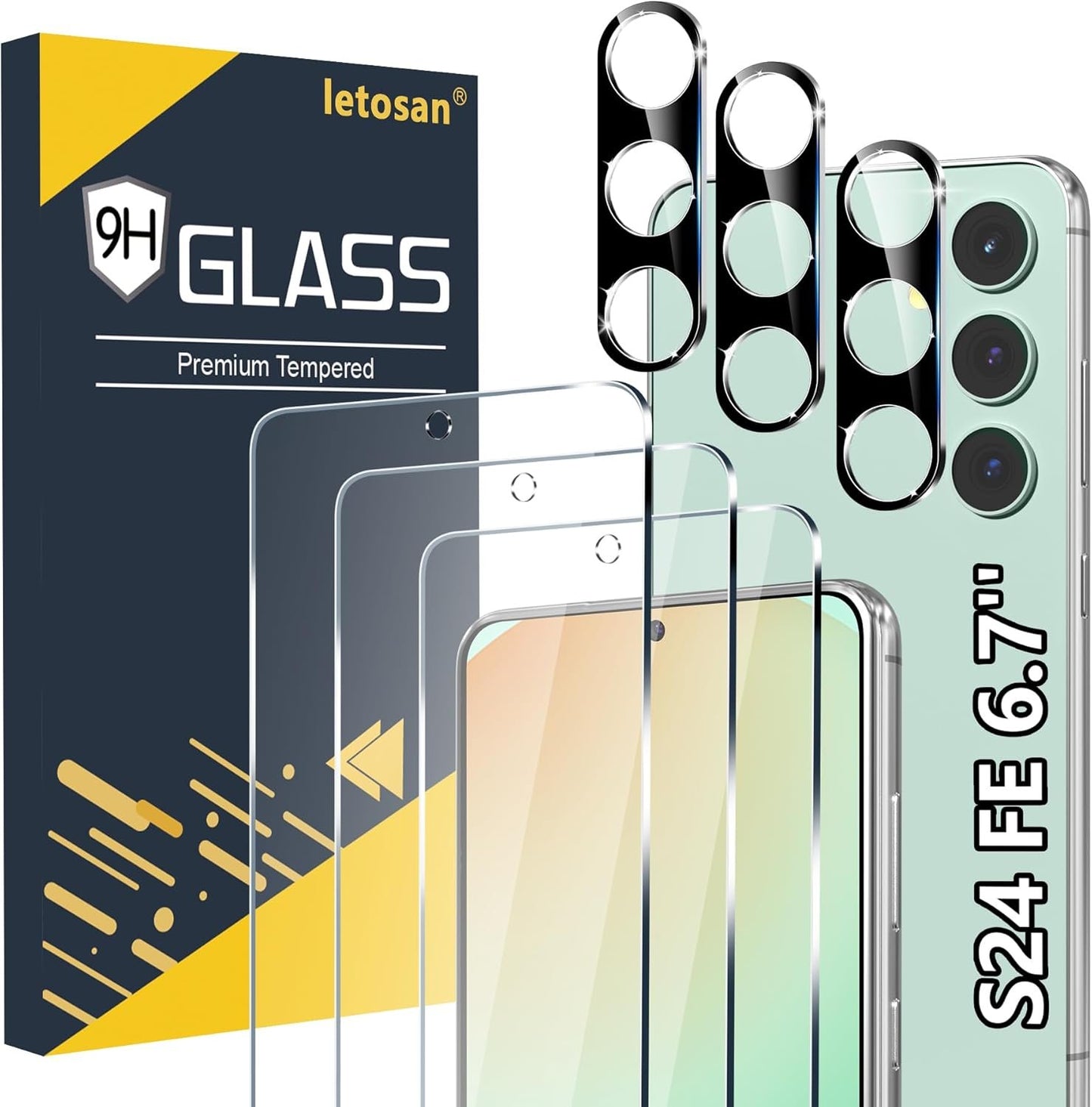 [3+3 Pack] for Samsung Galaxy S24 FE Screen Protector, 9H Tempered Glass, Ultrasonic Fingerprint Compatible, HD Clear Case Friendly for Samsung S24 FE Tempered Glass Screen Protector 5G