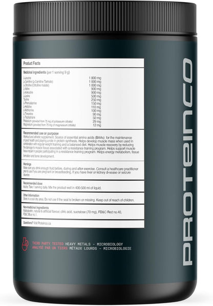 ProteinCo | EAA Powder + Carnitine | Essentials Amino Acids | Muscle Growth & Recovery | 40 Servings | 360g | (360 g, Fruit Punch)