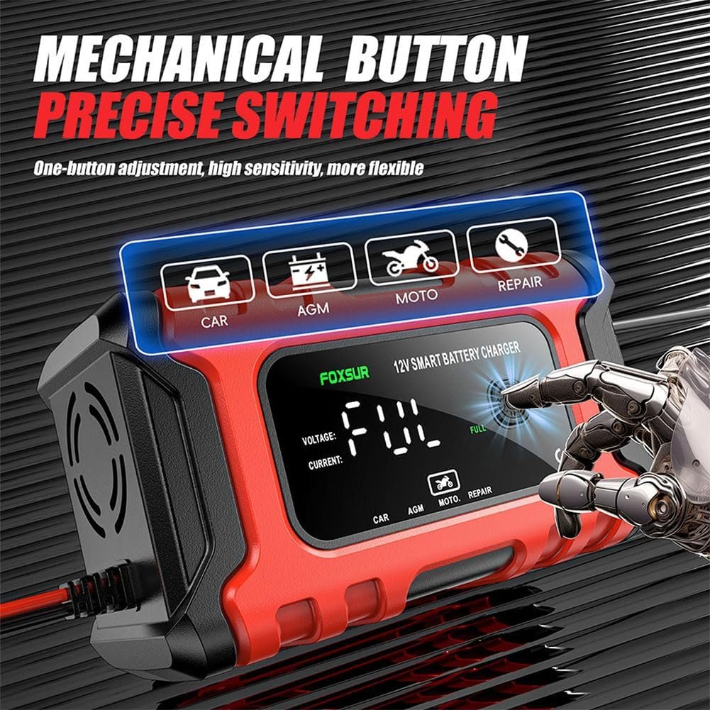 Car Battery Charger 12V Automotive, 6-Amp Fully Automatic Smart Charger, Trickle Charger and Maintainer, Car Battery Repair and Desulfator for Cars Boat Motorcycle Lawn Mower RV ATV SUV Snowmobile