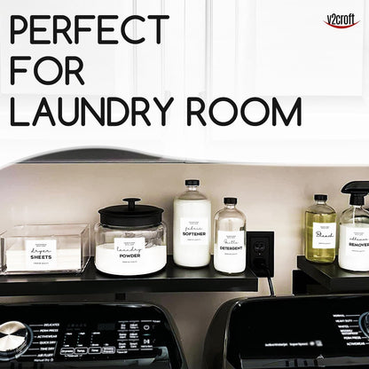 Minimalist Laundry Room Labels set, v2croft 48 White matte stickers on Clear Canisters, Home organization Stickers for cabinet & drawer, laundry room, linens & cleaning supplies(Water Resistant)