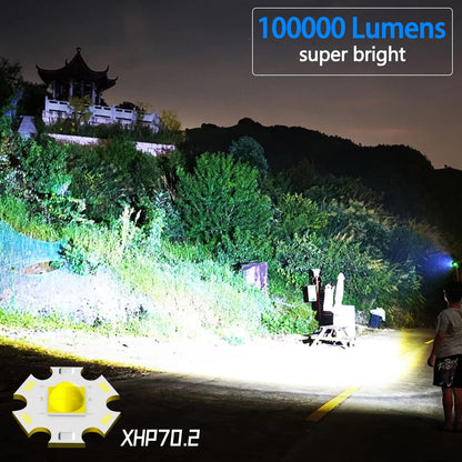 Super Bright Flashlight High Lumens Rechargeable, 100000 Lumen Xhp70.2 Powered Led Flashlights Brightest Flash Light, AHHZDZQ Powerful Handheld Tactical Flashlights for Camping, Emergency