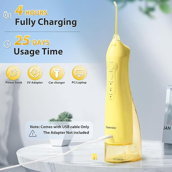 TOVENDOR Electric Water Dental Flosser Teeth Pick, Cordless Flossers Oral Irrigator IPX7 Waterproof 300ML Rechargeable Travel Water Teeth Cleaner with 5 Tips for Home Braces Care Gums Deep Cleaning