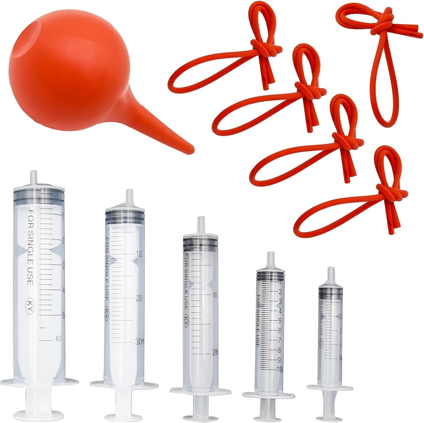MDEOOSKY 10 Pack Tube Feeding Kit, Includes 5 Pack 8 FR Red Feeding Tubes & 5 Pack 5/10/20/30/60 ML Syringes & 1 Bulb Syringe for Lamb Goat Puppy Whelping Kitten Measuring Watering