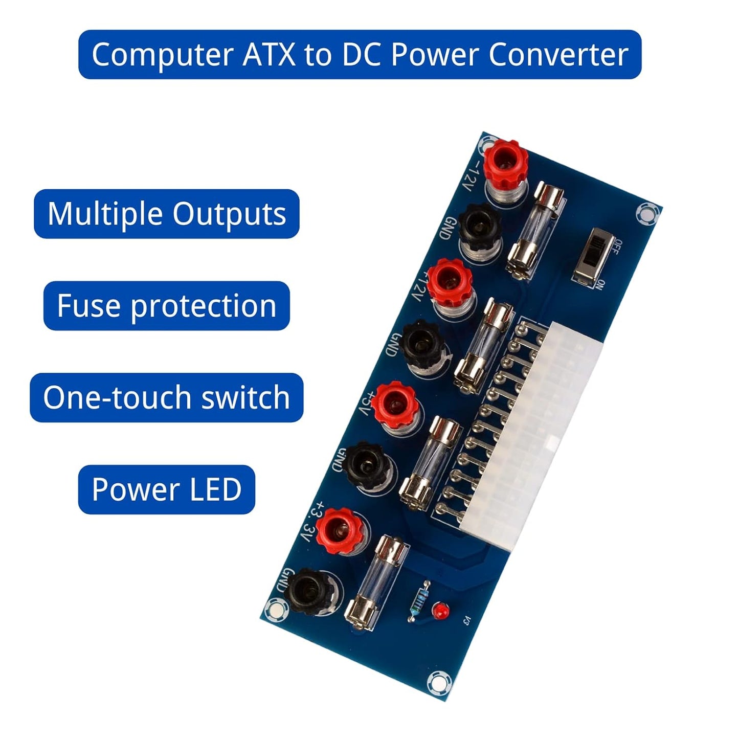 LAOMAO 24 Pin ATX DC Power Supply Breakout Converter Board Multi-Output Adapter 12V 5V 3.3V for DIY Experiments Power Supply Computer Project Electronic