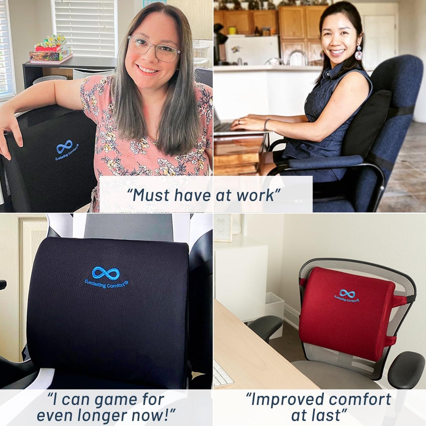 Everlasting Comfort Lumbar Support Pillow - Memory Foam Back Cushion for Office Chair, Car, Gaming, Recliner - Back Pain Relief