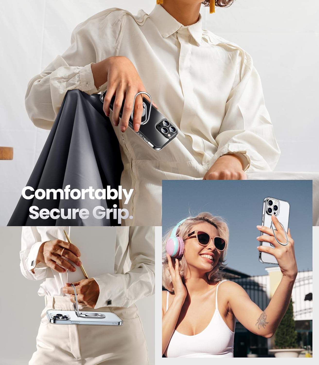 Shields Up for iPhone 15 Pro Case with Stand, Phone Case Clear with Double Ring Holder [Adjustable & Foldable] Shockproof Protective Cover for iPhone 15 Pro 6.1 inch - Clear