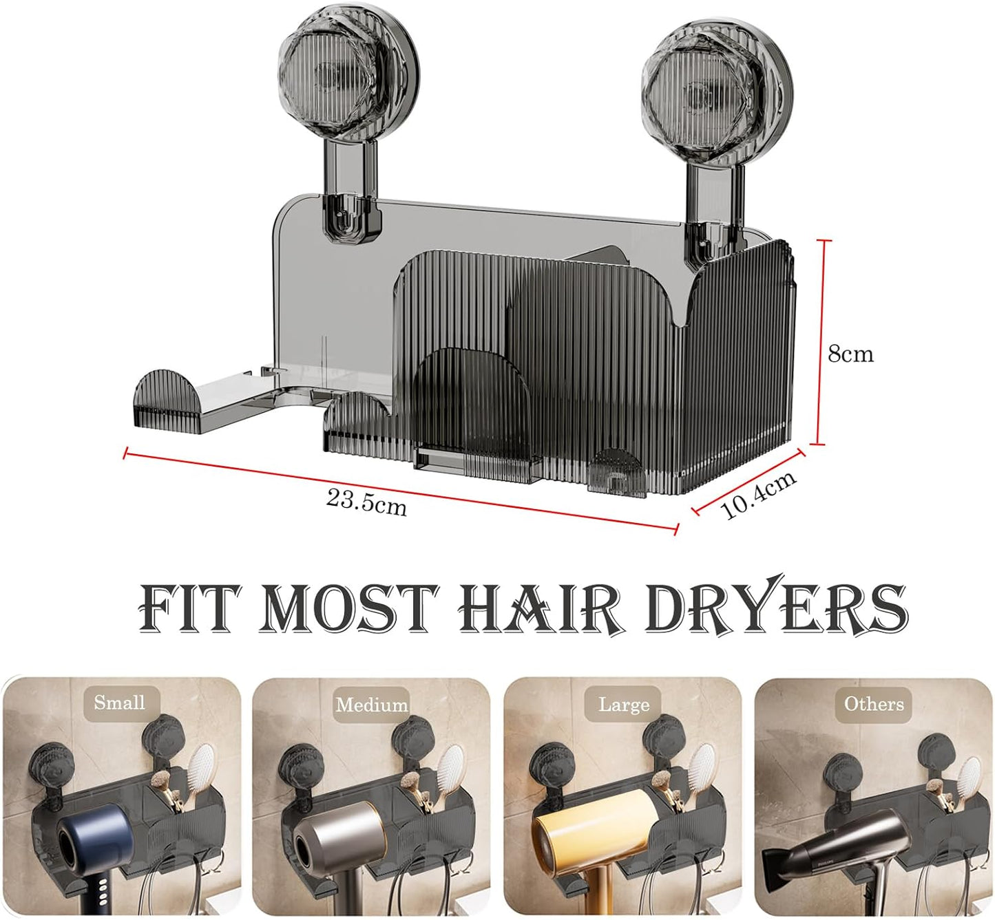 Hair Dryer Holder, Suction Hairdryer Holder Station Wall Mounted Hair Dryer Rack Without Drilling, Suction Cup Hair Dryer Stand Hair Styling Care Tool Organizer for Hair Dryer and Sundries Storage