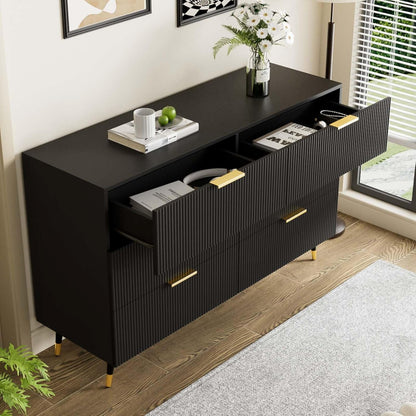 KOMHTOM Black Bedroom Chest of Drawers Multi-Purpose Cabinet Modern Entrance Cabinet with Gold Legs and Handles Bedroom Furniture