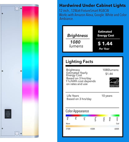 LED Under Cabinet Lights Fixture Hardwired, Smart Undercabinet Lighting Alexa Google Enabled. Plug in and Direct Wire. Dimmable and Linkable 120V Under Counter Light for Kitchen (2-Bar 12 Inch)