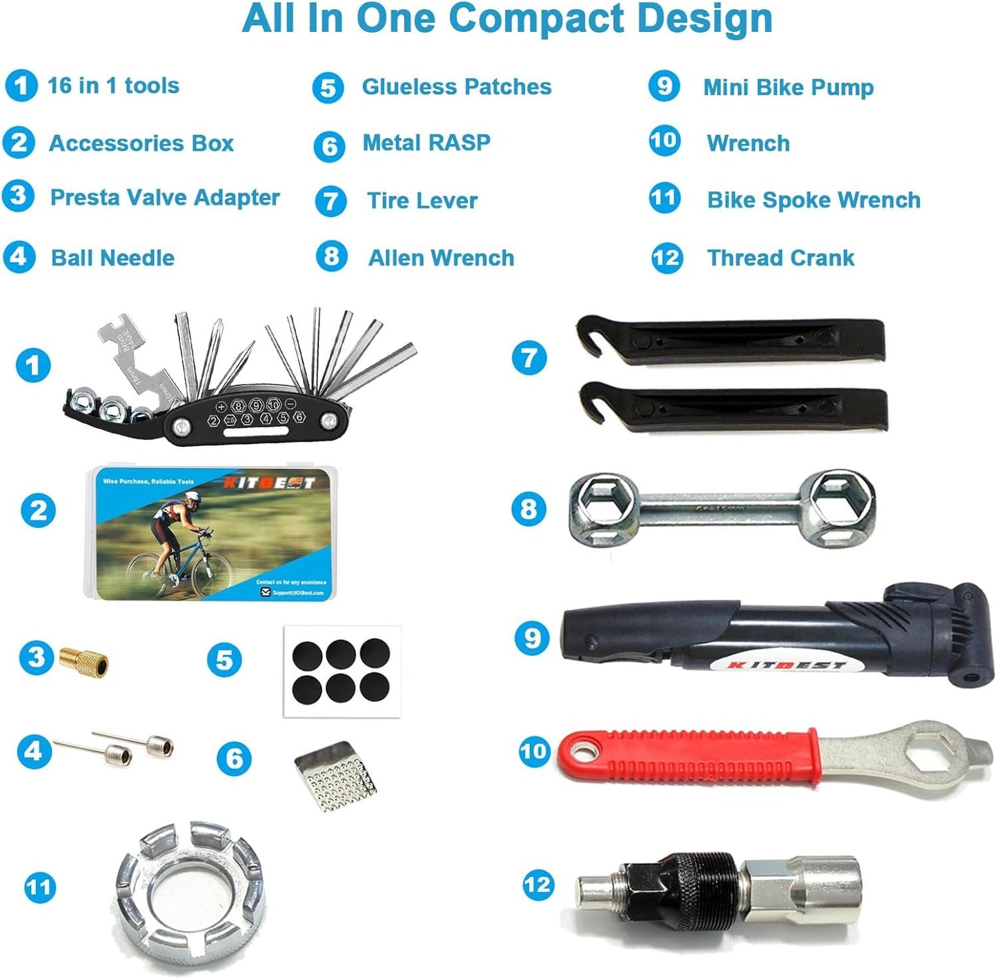 Bike Repair Kit & Bicycle Tire Pump, All In One Bike Repair Tool, Portable Tire Patches Repair Fixes, Fixe, Home Maintenance Camping Travel Tool & Bike Bag, Inflator. Safety Emergency Repair Toolkit