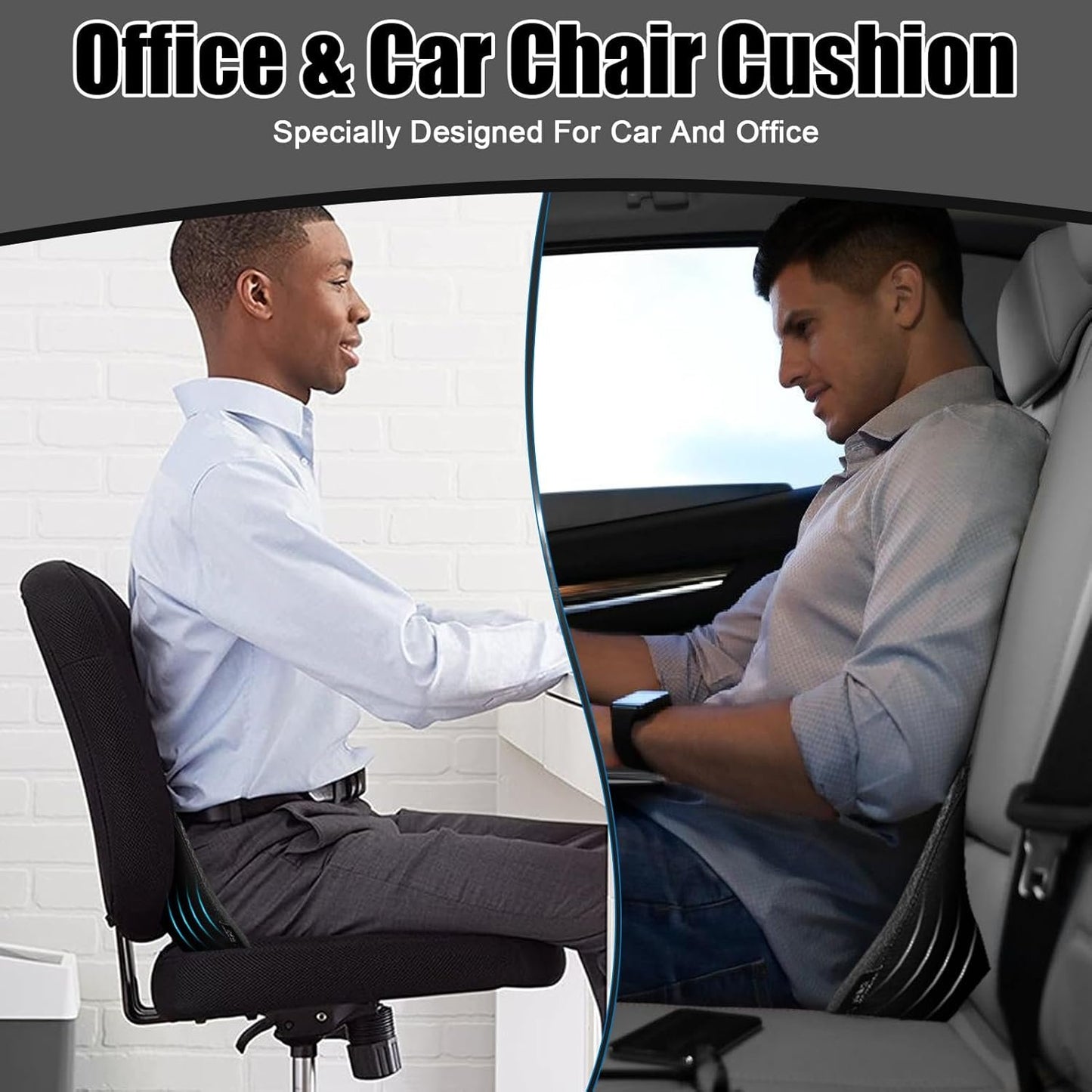 WODHMIEY Car Seat Cushion, Thicker High Back, Front, Breathable Fabric, Ergonomic Design, 440 * 240 * 95mm, Memory Foam Car Seat Pad for Car Truck Seat Office Chair Wheelchairs (Black)