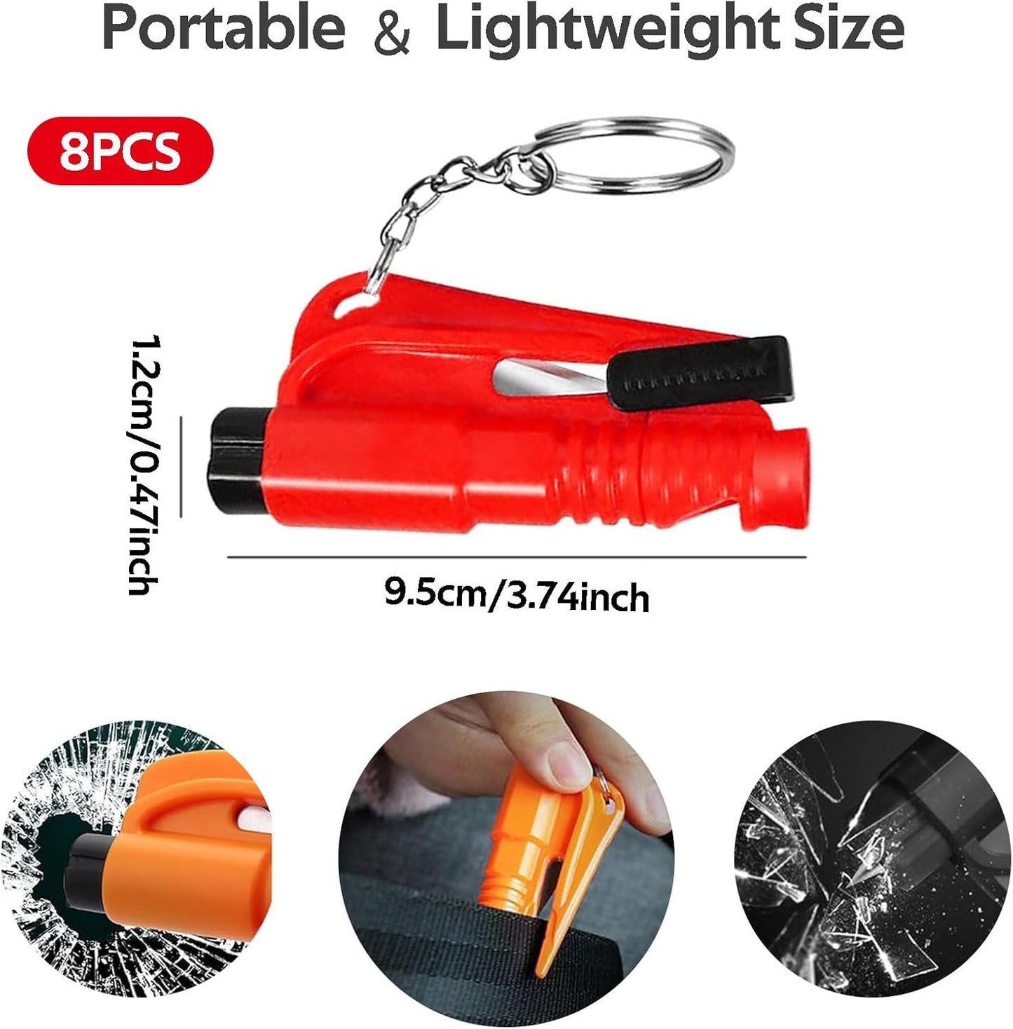 8Pcs 3 in 1 Seatbelt Cutter and Window Breaker, Car Window Breaker Keychain Seatbelt Cutter Glass Breaker, Car Emergency Escape Tool for Automotive Accidents