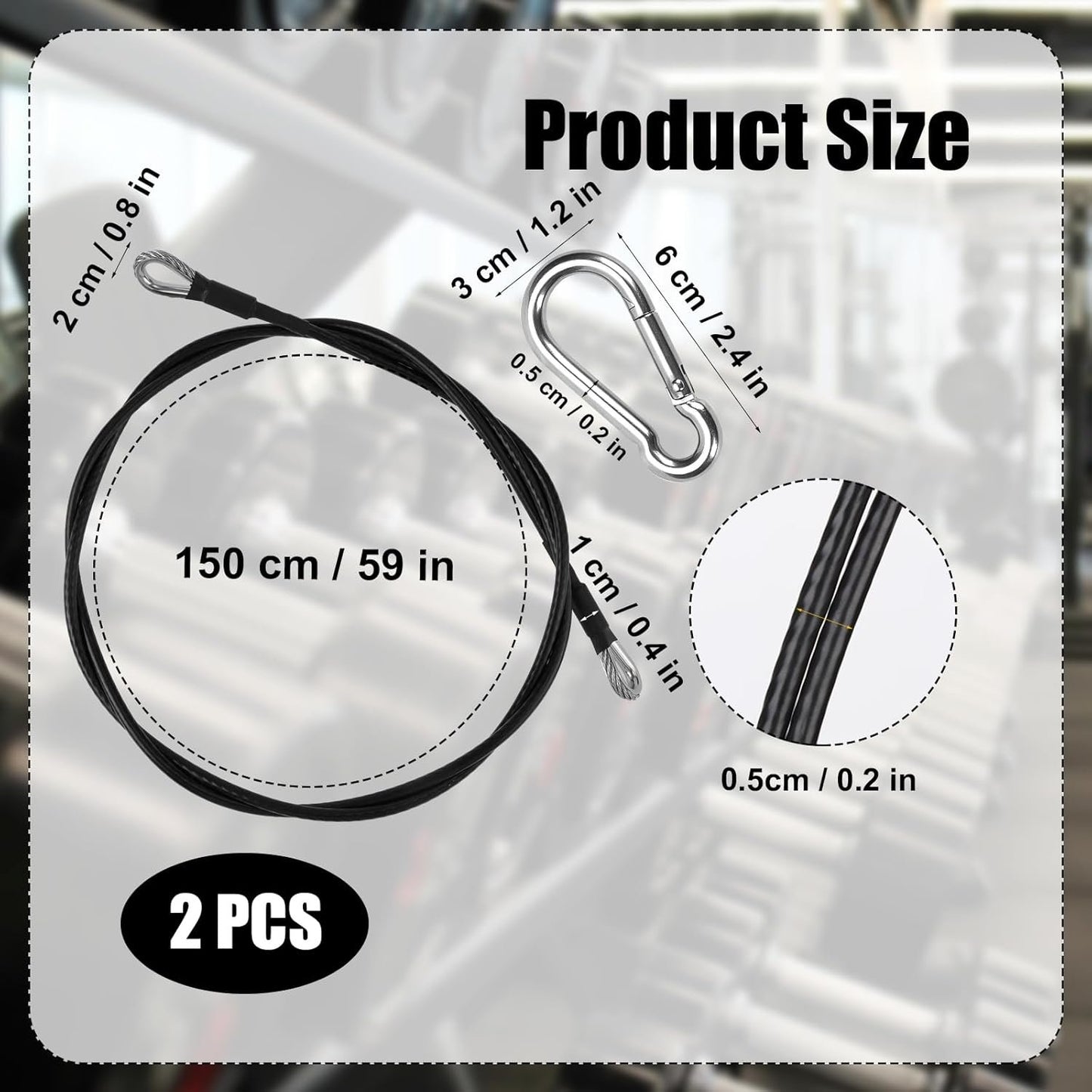 2pcs 59in/150cm Fitness Extension Cables, Home Gym Cable Extension with Carabiner for Bowflex Home Gym Machine Accessories for Leg Extensions