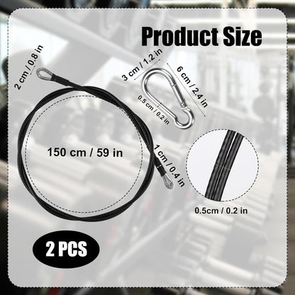 2pcs 59in/150cm Fitness Extension Cables, Home Gym Cable Extension with Carabiner for Bowflex Home Gym Machine Accessories for Leg Extensions