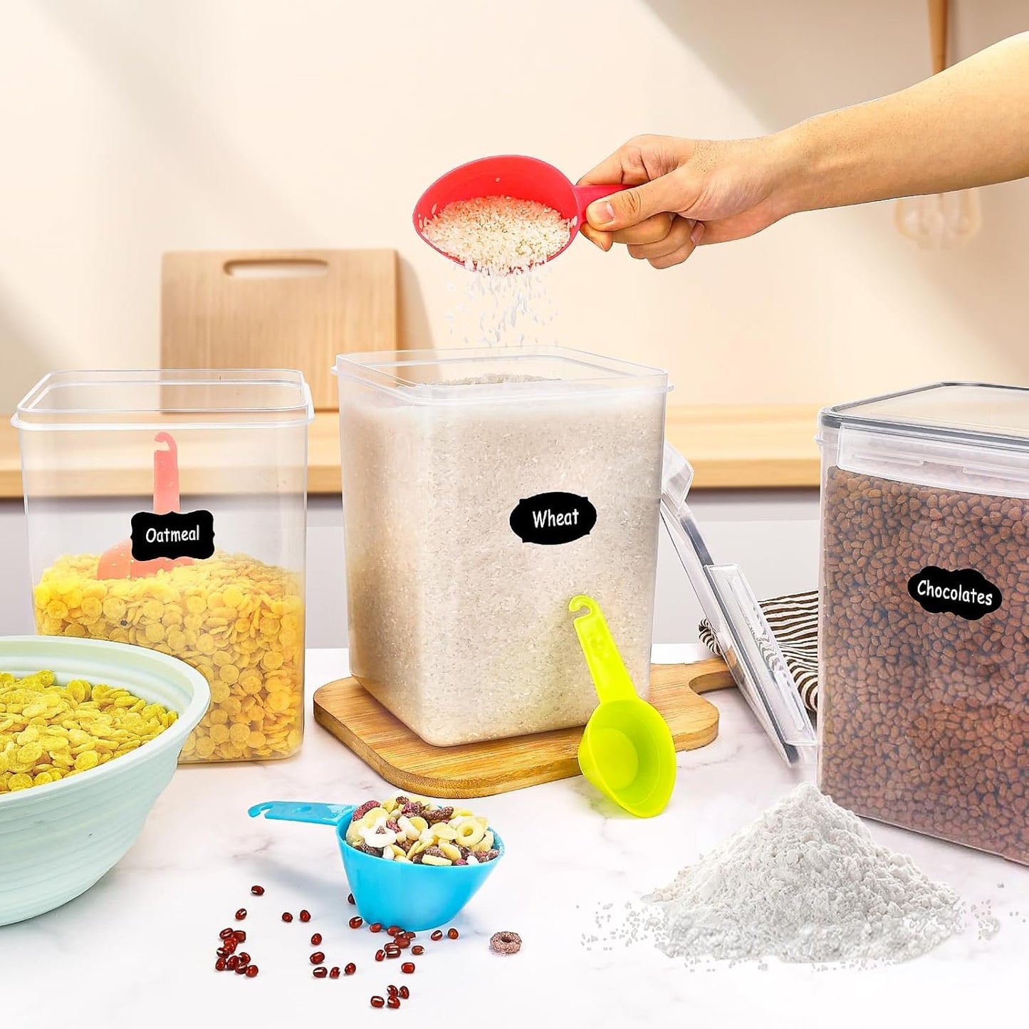 Feshory 4 Pack Extra Large Airtight Food Storage Containers (5.2 L/Each) - Cereal Rice Dispenser, Pantry Organiser with 100% Leak-Proof Lids for Kitchen & Home Organisation