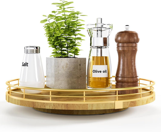 Farmhouse Oak 12" Lazy Susan Turntable Organizer for Cabinet, Round Wooden Lazy Susan Organization and Storage for Dining Table, Pantry, Kitchen, Countertop, Cupboard,Home Decor