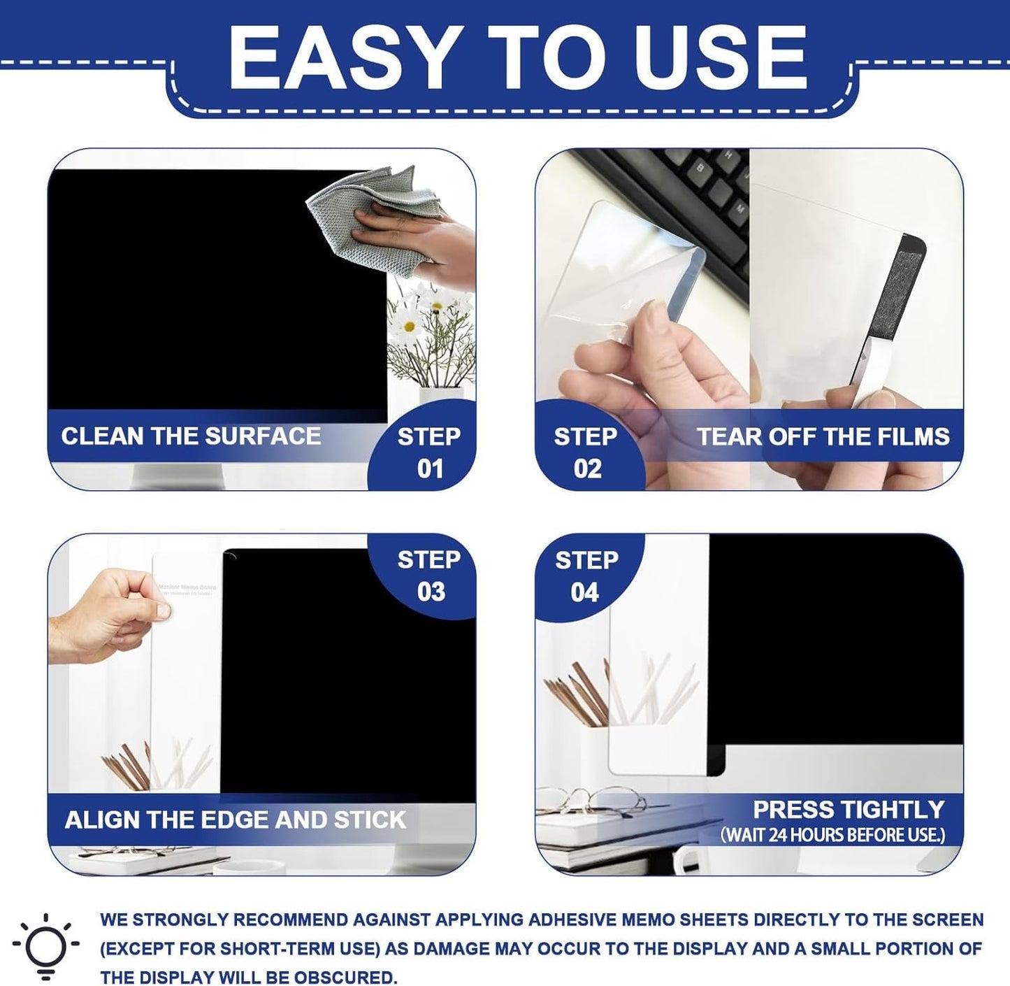 Sticky Monitor Memo Board, Memo Board for Computer Screen, Monitor Memo Boards for Computer, Acrylic Sticky Note Holder, Message Reminder Side Panel, Home Office Desktop Accessories (2)