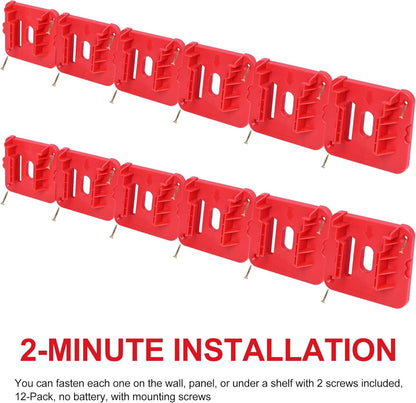 GIPFTYAG 12 Pack Battery Holder for Milwaukee M18 18V Battery Mounts Dock Holder Fit for M18 48-11-1815 48-11-1828 48-11-1850 48-11-1860 (w/24 Screws, No Battery)