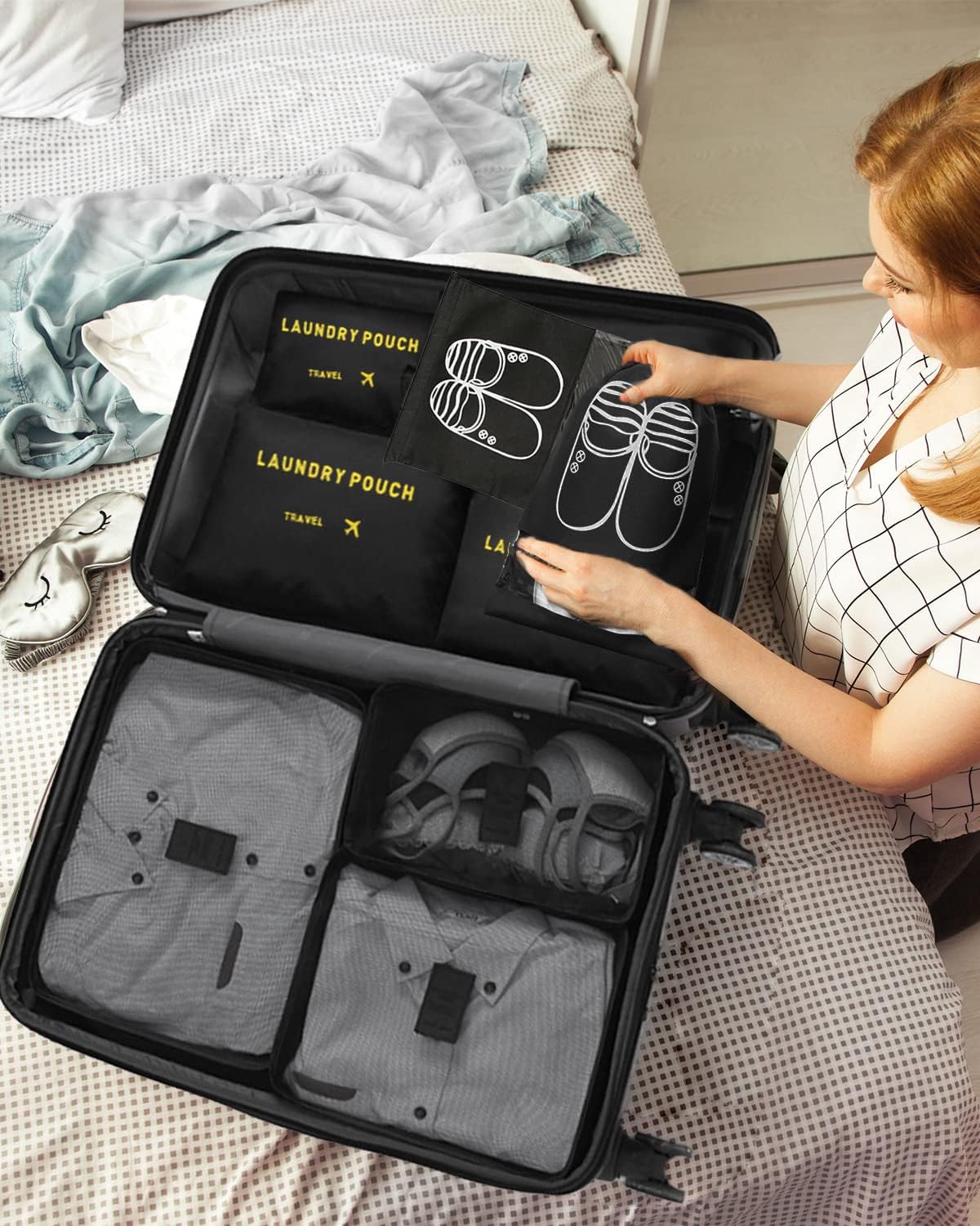 BillyBath Suitcase Organizer Set, 8 in 1 Travel Organizer for Clothes, Shoes, Cosmetics, Grey
