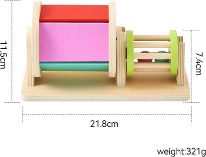 Promise Babe 2-in-1 Montessori Baby Toys | Wooden Spinning Drum & Rolling Rattle Combo for 3 6 12 Months | Sensory Development Toys with Mirror, Bells & Tummy Time Play | ASTM Certified Gift