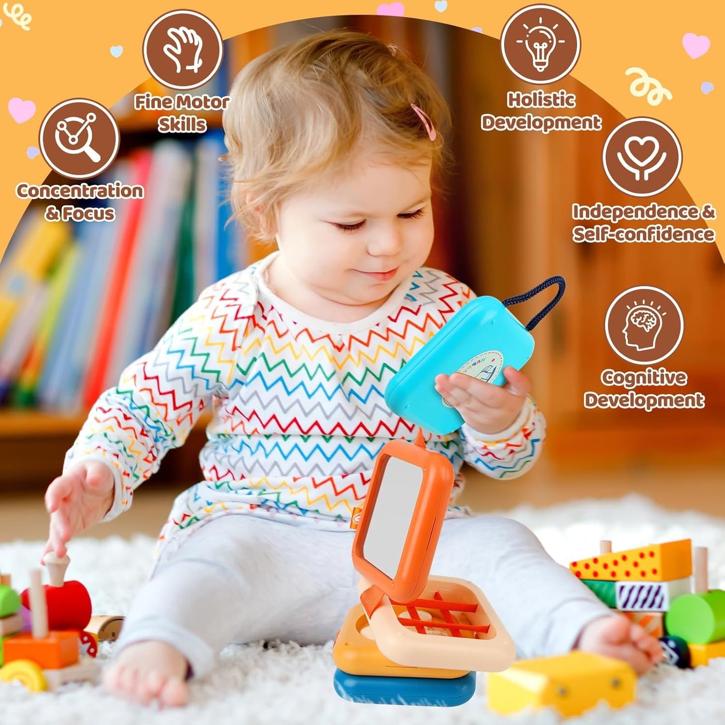 ZCOINS Montessori Busy Activity Cube Board Toys for Baby Toddler 1 2 3 Year Old, 8 in 1 Learning & Education Cube for Baby Plane Travel, Sensory Early Development Toys for Boys Girls Christmas