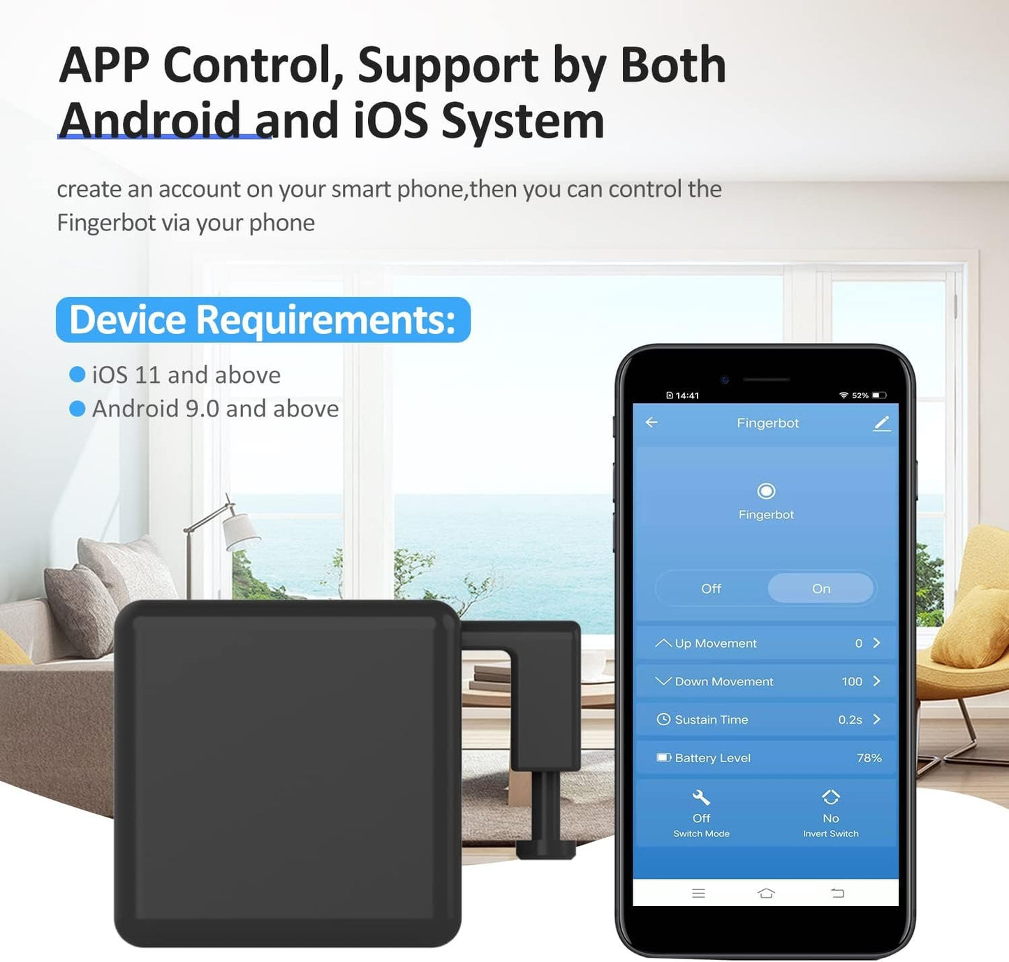 Smart Mini Fingerbot Mini-Controller BT Home Automation Controller for iOS Android Smart Phone No Wiring App or Timer Control Compatible with Alexa Google Home Voice Control Fingerbot II Black