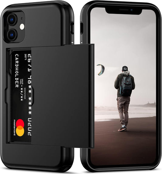 Nvollnoe for iPhone 11 Case with Card Holder Heavy Duty Protective Dual Layer Shockproof Hidden Card Slot Slim Wallet Case for iPhone 11 for Men&Women(Black)