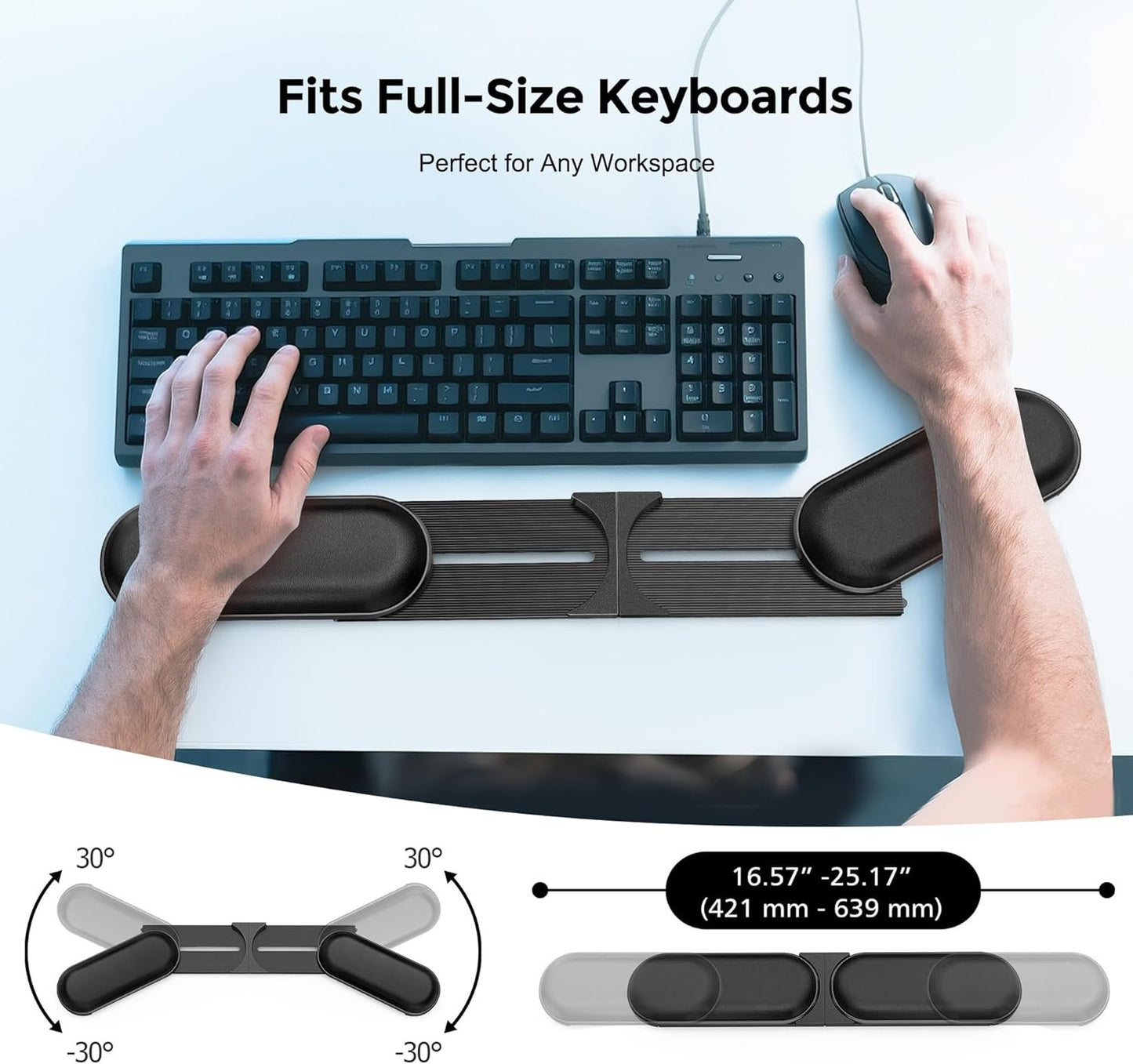 AboveTEK Keyboard Wrist Rest – Adjustable Angle & Length, Foldable Ergonomic Memory Foam Support for Computer, Laptop & Gaming – Non-Slip, Relieves Wrist & Elbow Pain for Typing & Mouse Use