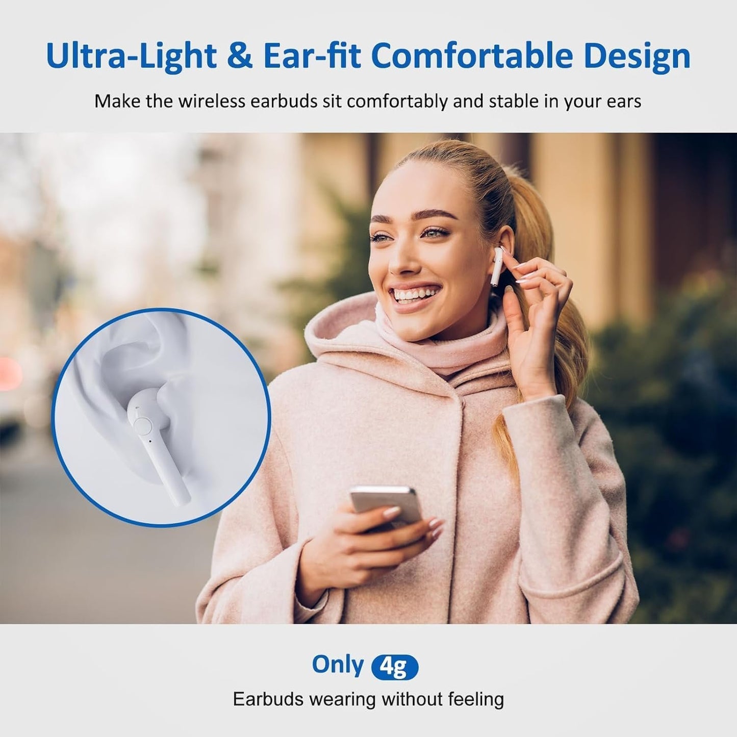 Wireless Earbuds Bluetooth 5.3 Hi Fi Stereo Noise Canceling in - Ear Headphones, Charging Case with Led Power Display, Touch Control, Waterproof,Compatible with Multiple Devices & for Sports