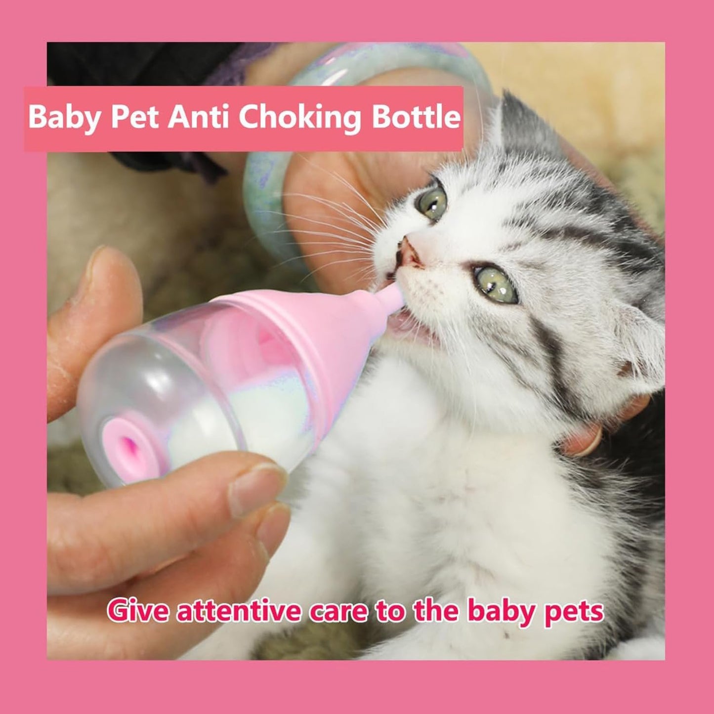 Cozioz Pet Nursing Bottles for Kittens and Puppies, Anti-Choking Design Puppy Feeder, with 3pcs Replaceable and Reusable Silicone Nipples for Feeding Newborn Pets (for Pets)