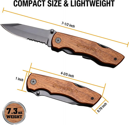 DURATECH 9-in-1 Multitool with Safety Locking, Wood Handle Pocket Multi Tool with Pliers Knife Bottle Opener Screwdriver Saw for Outdoor, Survival, Camping Hunting, Fishing and Hiking