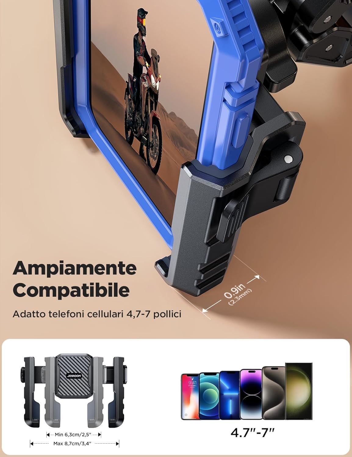 JOYROOM 2025 Anti-Vibration Motorcycle Phone Holder, Bike Phone Holder Handlebar 360° Rotation, Universal Motorcycle Cell Phone Holder for iPhone 16 15 14 Pro Max, Samsung S24 S23 Ultra, 4.7-7 Inch