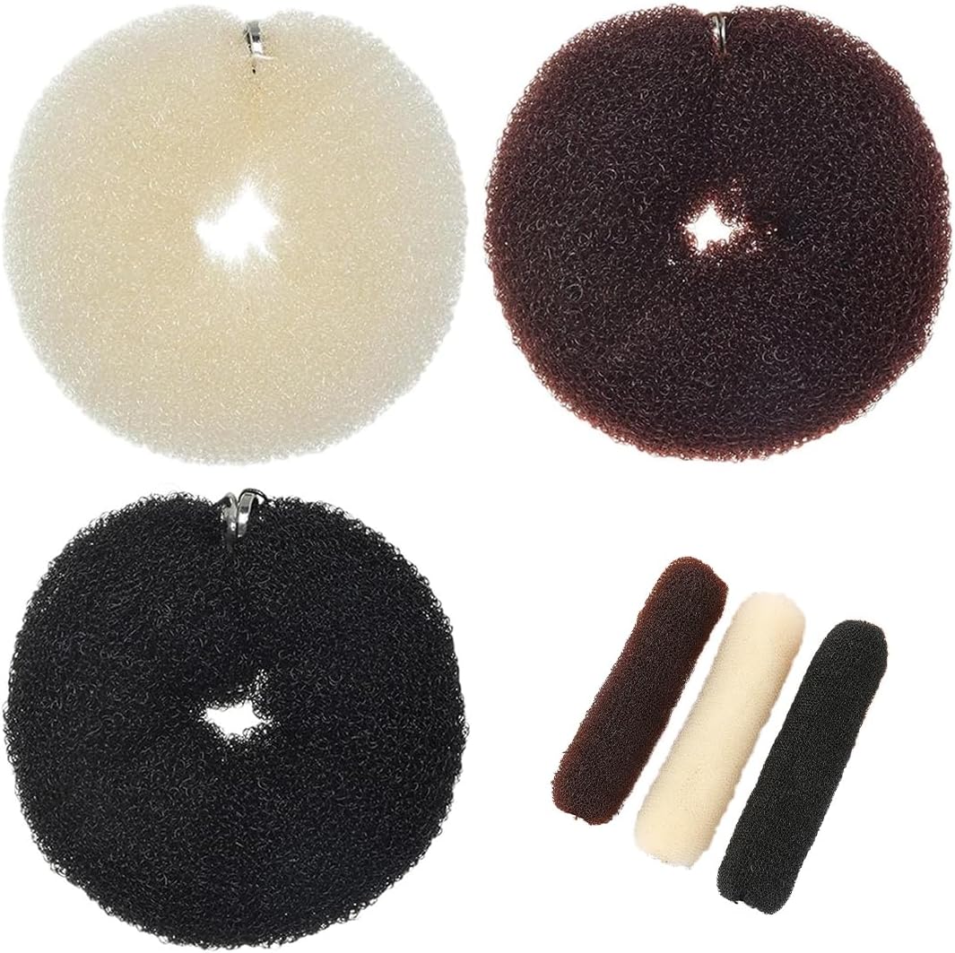 Duoleimi 4 Large Ponytail Pillows, Ponytail Maker Tool and Top Hairstyle Accessories, Hair Donut and Ponytail in Black, Brown and Creamy