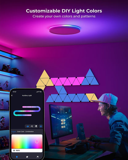 Matane Smart LED Ceiling Light WiFi, 12IN RGB Flush Mount Ceiling Light Fixture, 16 Million DIY Colors, Works with Alexa Google Home, 3000K-6500K Ceiling Lights for Bedroom, Living Room, White