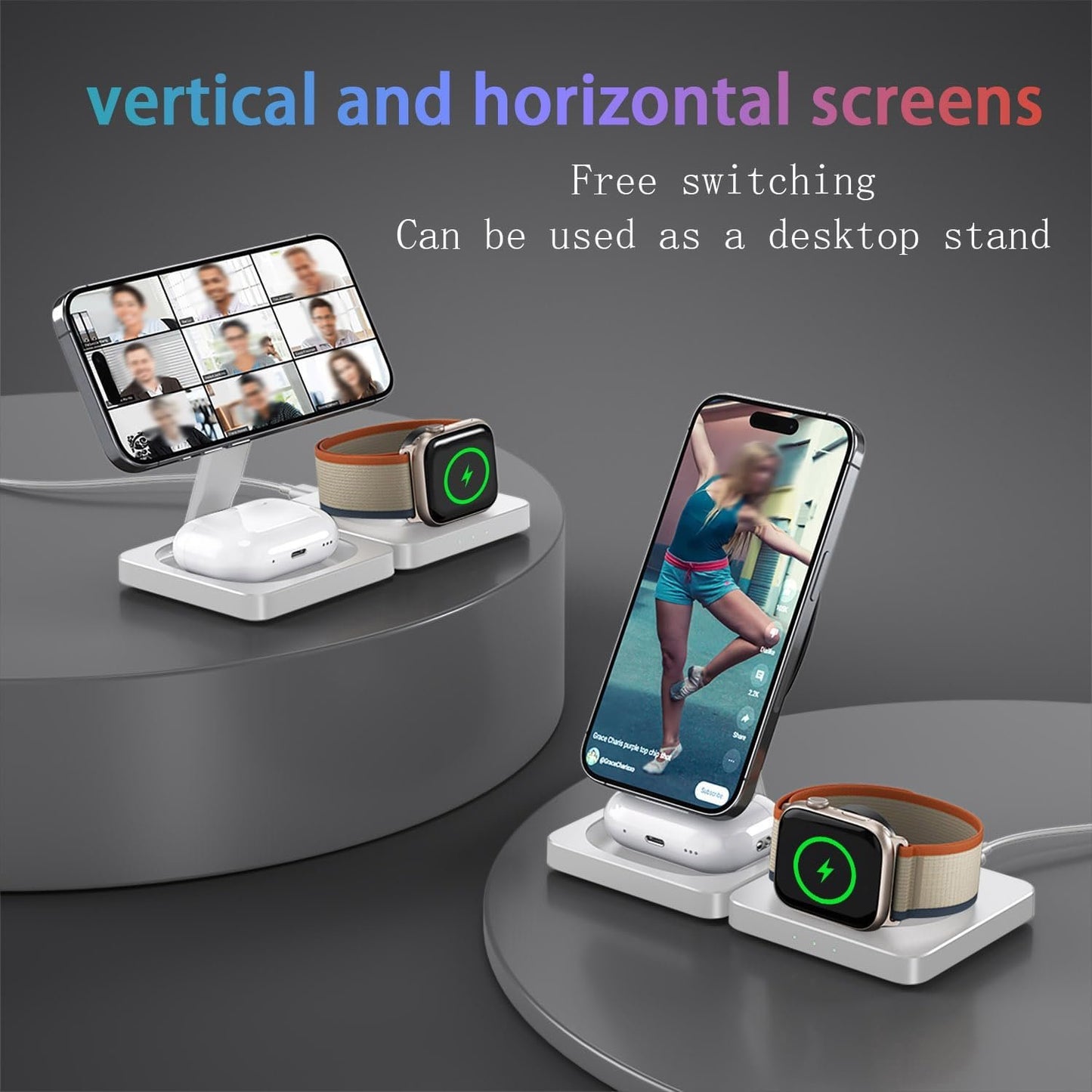 3 in 1 Wireless Charging Station Portable Travel Charger Wireless Charging Pad Magnetic Charger Stand for iPhone 16 15 14 13 12 Series,iWatch 10/Ultra 2/9/Ultra/8/SE2/7/6/Se/5/4/3/2,Airpod4/Pro/3/2