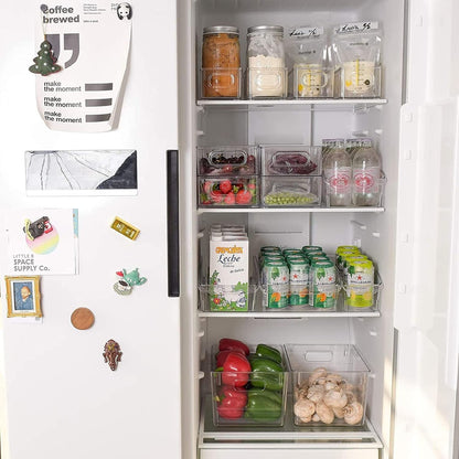 8 Pack Stackable Fridge Organizers, Clear Pantry Organizers and Storage Plastic Small Food Storage Bins Freezer Organizer Containers with Handle for Shelves Countertop Cabinet,10"L X 4"W X 3"H