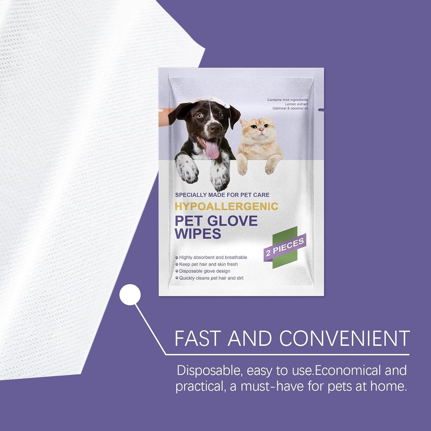 Dog Wipe Gloves | Dog Glove Wipes,Nourishing Waterless Portable Grooming Tool for Daily Routines Hygiene Home Cleanliness Bathing Puppies Kittens Removing Shedding Hair