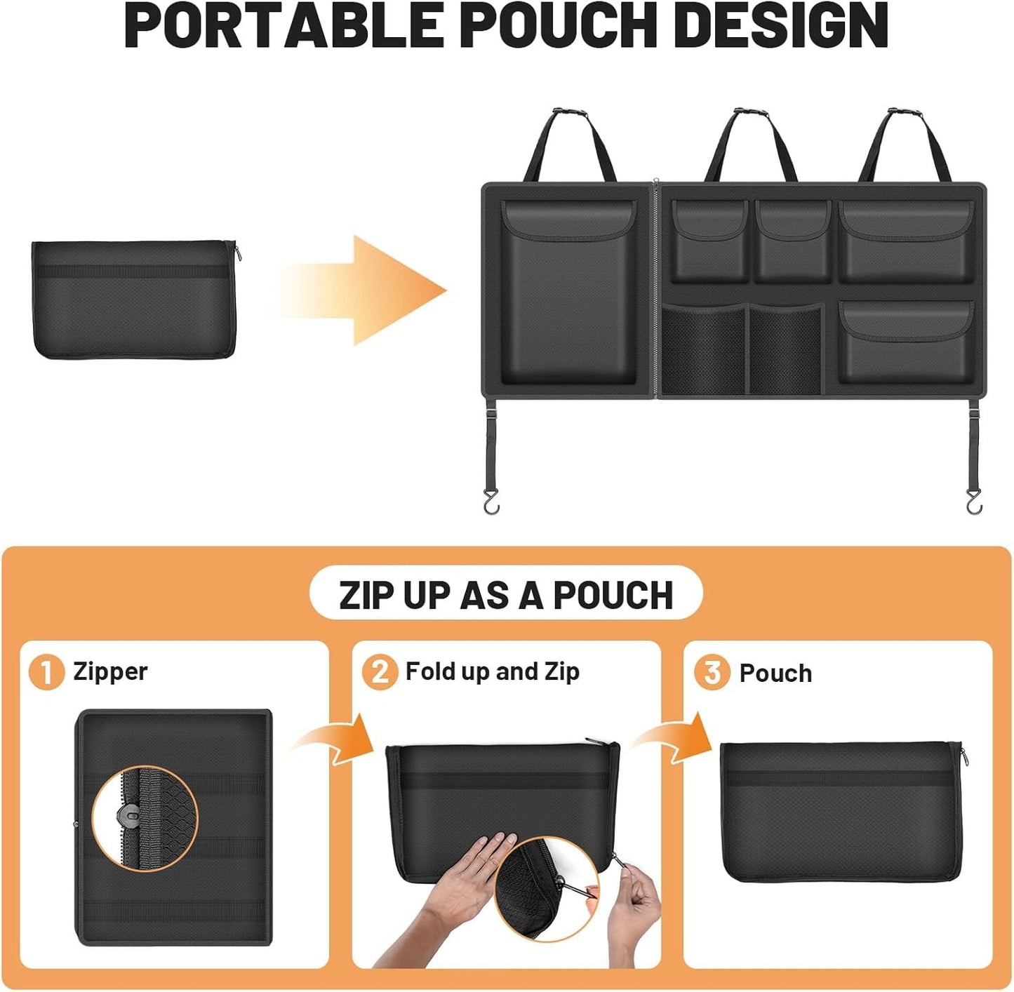 Automiim Detachable Hanging Trunk Organizer, Foldable Car Trunks Organizer Back Seat Hangings with 7 Large Compartments, Hanging Trunk Organizer for SUVs, Jeeps, Hatchbacks